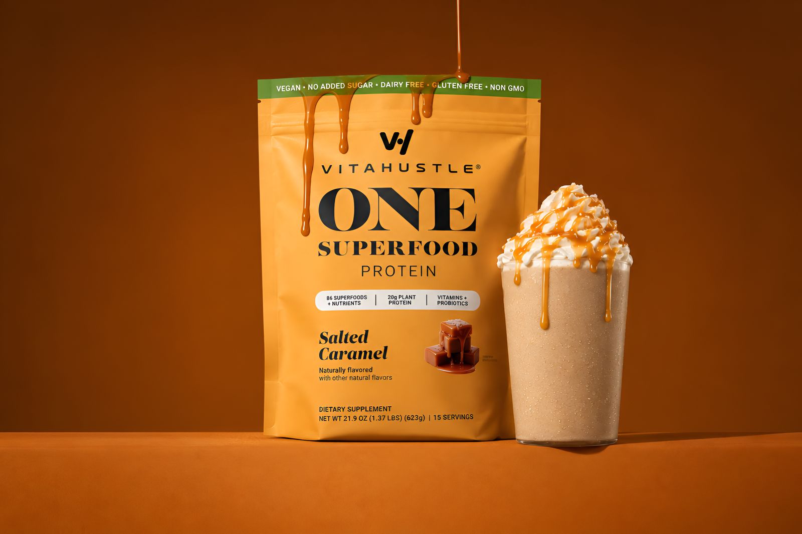 VitaHustle ONE Salted Caramel studio shot